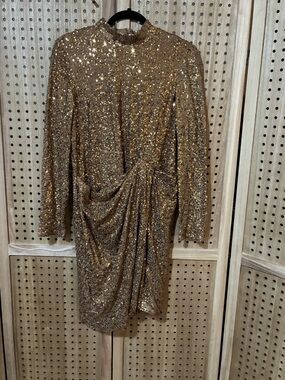 Anne Klein Long Sleeve Gold Sequin Mini Dress
